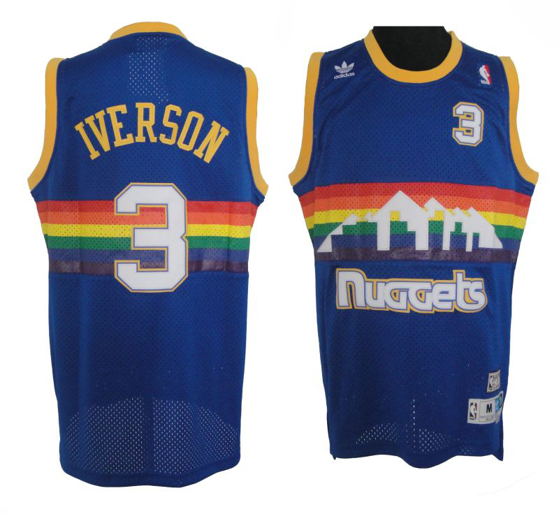  NBA Denver Nuggets 3 Allen Iverson Swingman Throwback Blue Jersey